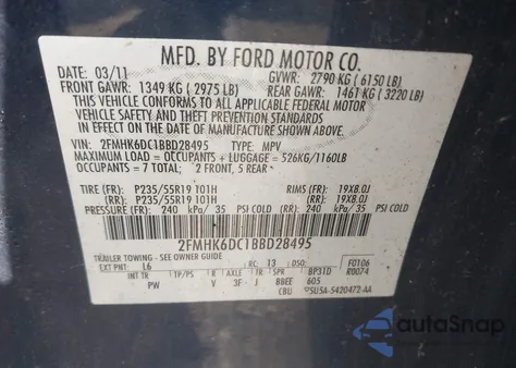 2011 Ford Flex Limited from USA, damaged, VIN 2FMHK6DC1BBD28495